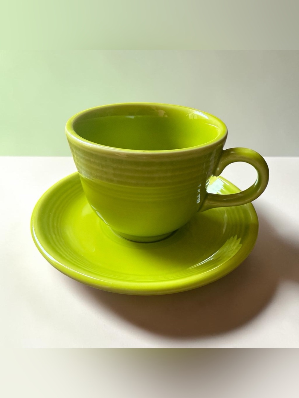 Vintage Fiestaware Lemongrass Green Cup and Saucer- Homer Laughlin Fiesta